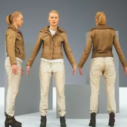 A Pose Casual Blonde in Brown Leather Jacket and Jeans Low-poly  3D model