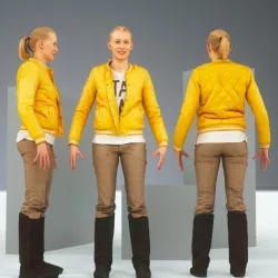 A Pose Casual Blonde Model in Yellow Jacket and Boots Low-poly  3D model