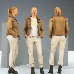 Casual Blonde in Brown Leather Jacket and Jeans Low-poly  3D model