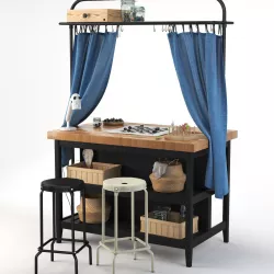 IKEA VADHOLMA for childrens room island with rack and curtains 3D model