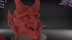 Japanese Oni Mask or Demon Mask Timelapse and Model 3D model