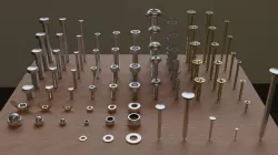 Set of 73 Bolts Nuts Washers Nails Sleeves Butterflies 3D model