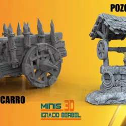 $1.20POZO Y CARRO MEDIEVAL PARA WARHAMMER