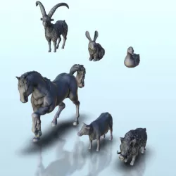 $2.50Set of farm animals - boar + cow + duck + goat + horse + rabbit - Farm Medieval scenery terrain wargame