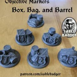 Objective Markers - Box, Bag and Barrel for Fantasy games.