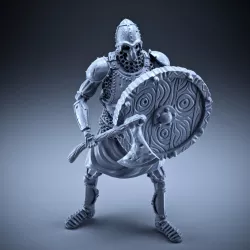 Skeleton - Heavy Infantry - Axe + Round Shield - Defensive Pose
