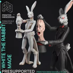 $3.50White The Rabbit Magician - Circus of Horrors - PRESUPPORTED - 32mm