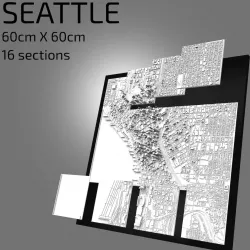 SEATTLE FRAMED WALL ART CITYSCAPE ARCHITECTURE BUILDINGS SOUVENIR CITY MAP ART