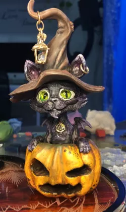 Cat Bat Wizard Halloween Pumpkin Bubblehead