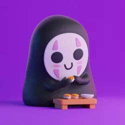 Cute Kaonashi eating sushi