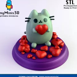 Cute Pusheen Cat with Heart | 3D print models.