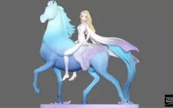 Elsa on horse white dress FROZEN2 disney girl princess 3D print model
