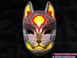 Japanese Fox Mask Demon Kitsune Cosplay Mask, Helmet 3D Print Model