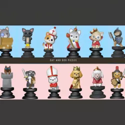 Cat and Dog Chess Pieces