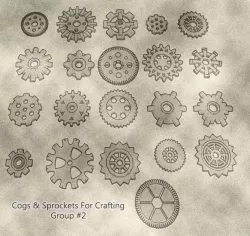 Cogs, Gears and Sprockets Group 2 [21 different styles and sizes] for Crafting Steampunk ,Mechanical ,Warhammer 40k theme terrain