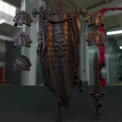 Damned Flame Legion Banner, Pads, Sword