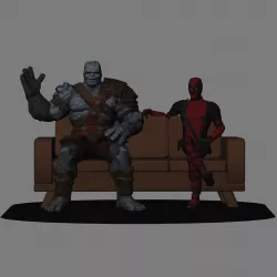 Deadpool and Korg CROSSOVER in the sofa - low poly 3d print