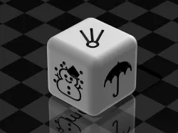 dice sun, snowman, clouds, star, umbrella, comet