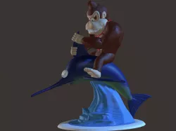 Donkey Kong mounted on Enguarde the Swordfish