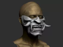 Traditional Japanese Hannya Half Mask Oni Half Mask Samurai Mask 3D print model