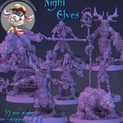 Night Elves druids squad - 32mm scale printable miniature