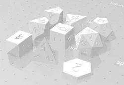 Polyset Dice (Sharp Edges) - Fantasy Elf Font - D2, D4, D4 Crystal, D6, D8, D10, D12, D% Horizontal, D20