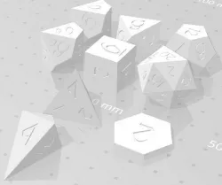 Polyset Dice (Sharp Edges) - Fantasy Elf Font - D2, D4, D4 Droplet Crystal, D6, D8, D10, D12, D% Vertical, D20