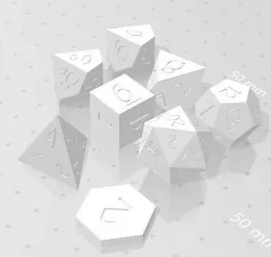 Polyset Dice (Sharp Edges) - Fantasy Elf Font - D2, D4, D6, D8, D10, D12, D% Vertical, D20