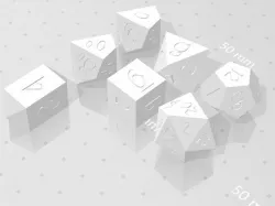 Polyset Dice (Sharp Edges) - Fantasy Elf Font - D4 Crystal, D6, D8, D10, D12, D% Vertical, D20