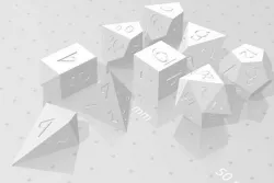 Polyset Dice (Sharp Edges) - Fantasy Elf Font - D4, D4 Crystal, D4 Droplet Crystal, D6, D8, D10, D12, D% Vertical, D20