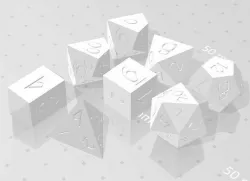 Polyset Dice (Sharp Edges) - Fantasy Elf Font - D4, D4 Crystal, D6, D8, D10, D12, D% Horizontal, D20