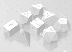 Polyset Dice (Sharp Edges) - Fantasy Elf Font - D4, D4 Crystal, D6, D8, D10, D12, D% Vertical, D20