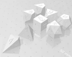Polyset Dice (Sharp Edges) - Fantasy Elf Font - D4, D4 Droplet Crystal, D6, D8, D10, D12, D% Horizontal, D20