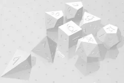 Polyset Dice (Sharp Edges) - Fantasy Elf Font - D4, D4 Droplet Crystal, D6, D8, D10, D12, D% Vertical, D20
