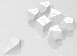 Polyset Dice (Sharp Edges) - Fantasy Elf Font - D4 Droplet Crystal, D6, D8, D10, D12, D% Vertical, D20