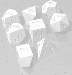 Polyset Dice (Sharp Edges) - Sci-Fi Font - D2, D4 Crystal, D4, D6, D8, D10, D% Horizontal, D% Vertical, D12 and D20