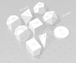 POLYSET DICE (SHARP EDGES) - SCRIBBLE FONT - D2, D4 CRYSTAL, D4, D6, D8, D10, D% HORIZONTAL, D% VERTICAL, D12 AND D20