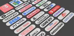 Set of 30 decorative banners, collection, video game console brand.