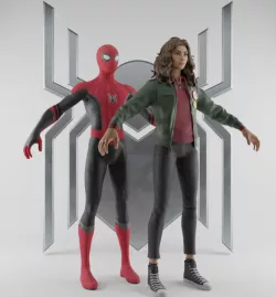 SpiderMan No Way Home Tom Holland Zendaya T Pose Rigged VR Low Poly