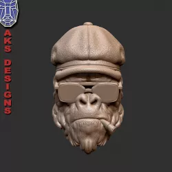 Gangster gorilla smoking with hat Bas relief