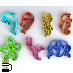 MERMAID AND FRIENDS FONDANT COOKIE CUTTER MODEL 3D PRINT