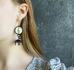 Mini Grand Piano Music Treble Clef Clip-on or Dangle Earrings