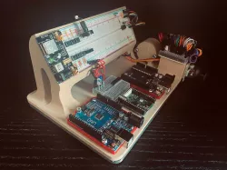 Arduino Uno R3 and Pyboard prototyping board.