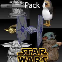Pack Star wars: baby Yoda Jedi, Baby Yoda with porg, Baby Yoda with bowl, porg, TIE fighter , Baby Yoda ring