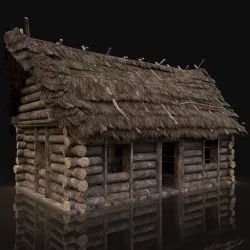 AAA Next Gen Generic Thatched Log House Cottage Hut Low-poly 3D model