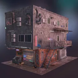 Cyberpunk house  Low-poly 3D model