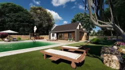modern house with swimming pool exterior Low-poly 3D model