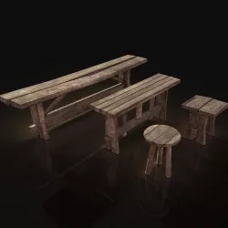 Next Gen AAA Village Benches and Stools Pack Low-poly 3D model