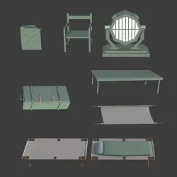 Searchlight and Old Military Coat Stretcher Low-poly 3D model