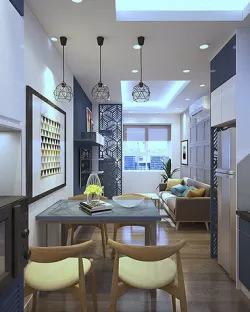 an interior of a blue apartment  3D model